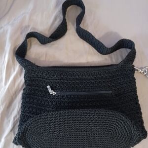 The Sak Crochet Black Shoulder Bag Purse 13 X 10.